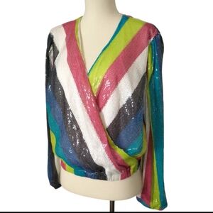🌈Ashley Stewart Sequin Rainbow Top🌈